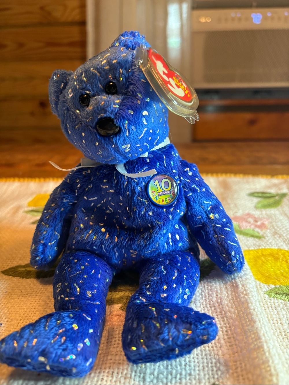 Ty Blue Sparkle Bear Plush with 10th Anniversary Tag